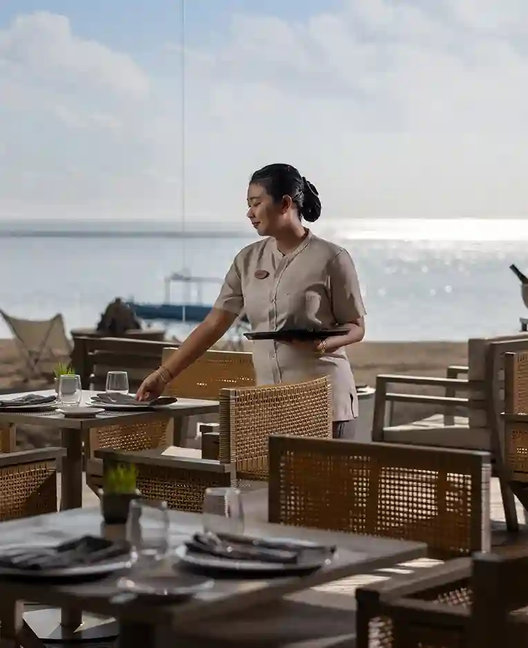 Waitress at Santai Beach House Sadara Resort santai beach house with views and best waitress at sadara nusa dua resort